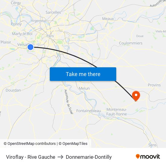 Viroflay - Rive Gauche to Donnemarie-Dontilly map