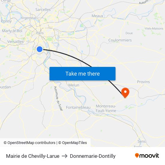 Mairie de Chevilly-Larue to Donnemarie-Dontilly map
