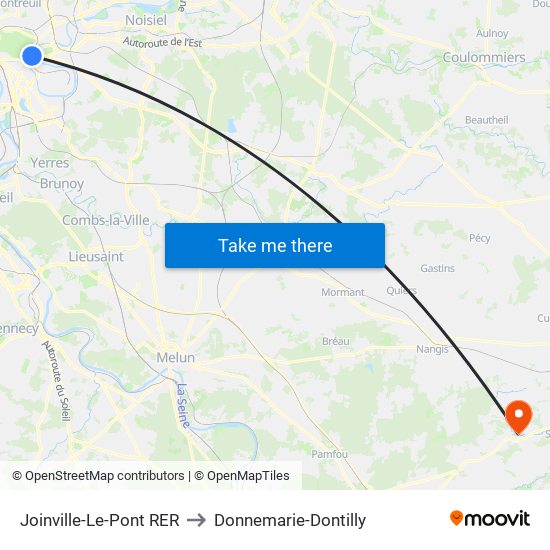 Joinville-Le-Pont RER to Donnemarie-Dontilly map