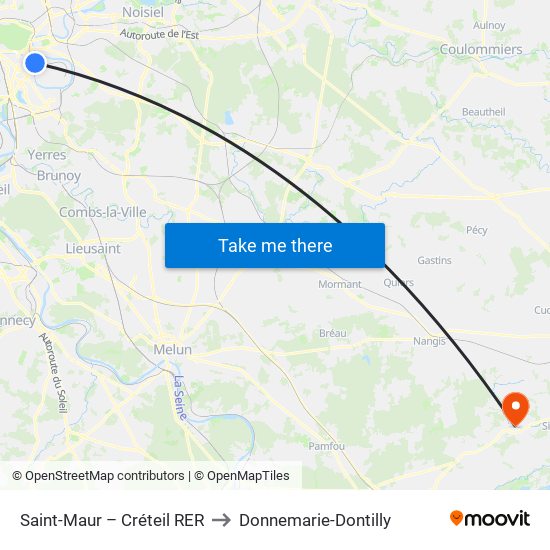 Saint-Maur – Créteil RER to Donnemarie-Dontilly map