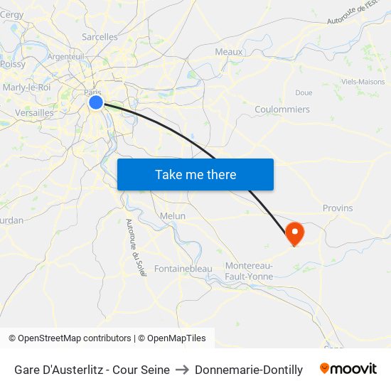 Gare D'Austerlitz - Cour Seine to Donnemarie-Dontilly map