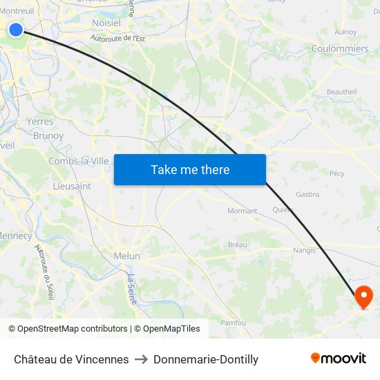 Château de Vincennes to Donnemarie-Dontilly map