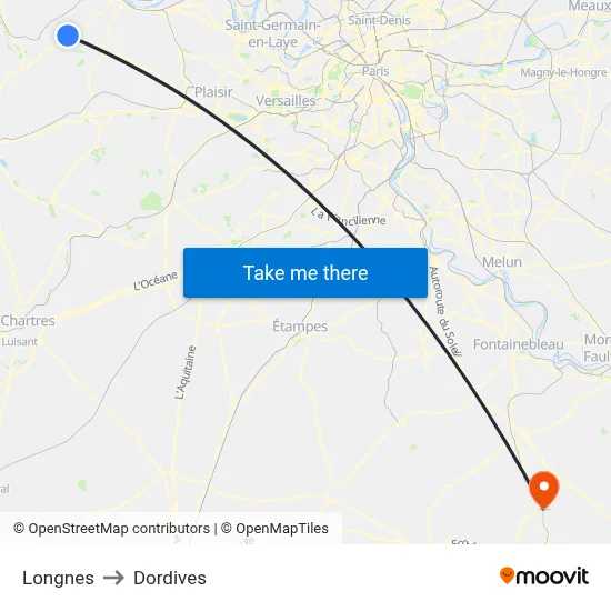 Longnes to Dordives map