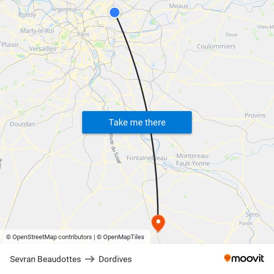 Sevran Beaudottes to Dordives map