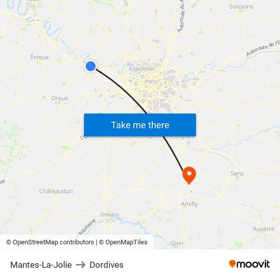 Mantes-La-Jolie to Dordives map