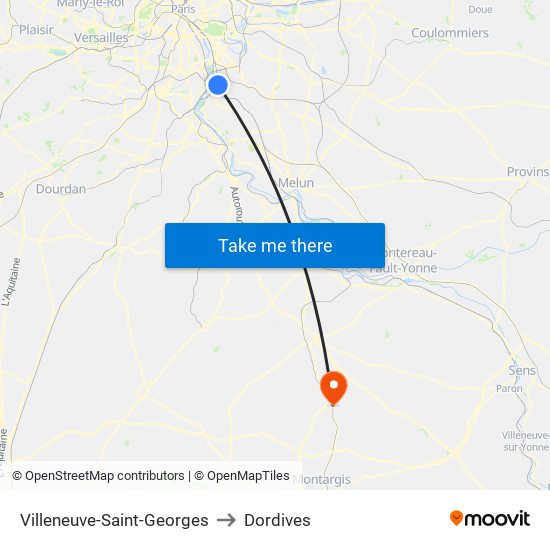 Villeneuve-Saint-Georges to Dordives map