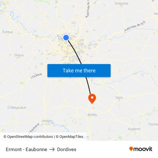 Ermont - Eaubonne to Dordives map