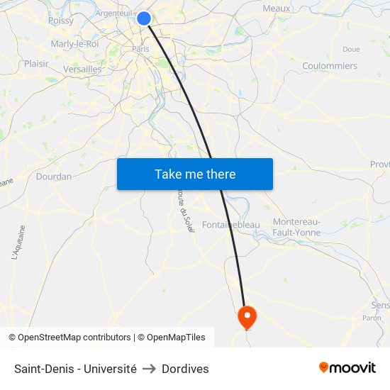 Saint-Denis - Université to Dordives map