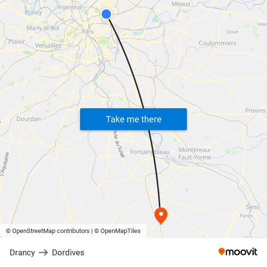 Drancy to Dordives map