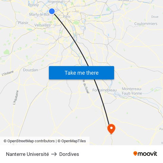 Nanterre Université to Dordives map