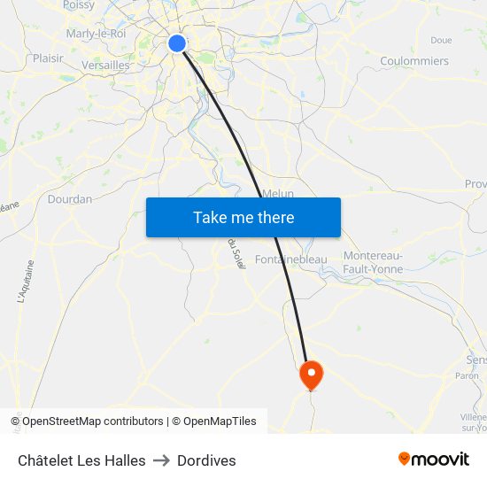 Châtelet Les Halles to Dordives map