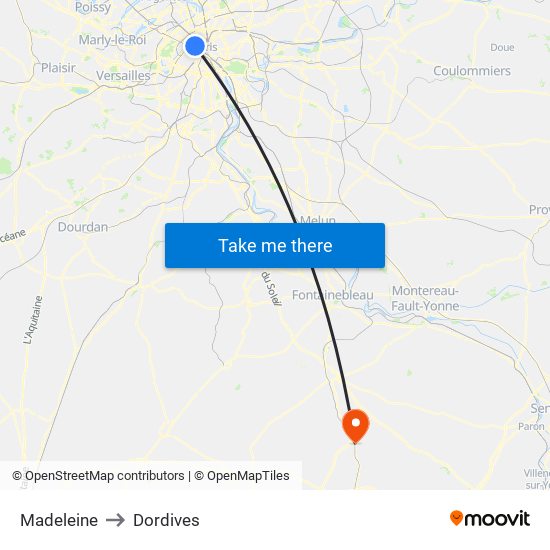 Madeleine to Dordives map