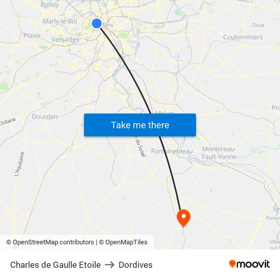 Charles de Gaulle Etoile to Dordives map