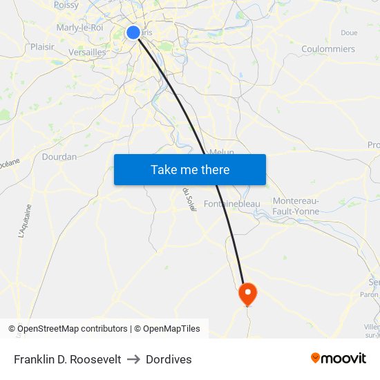 Franklin D. Roosevelt to Dordives map