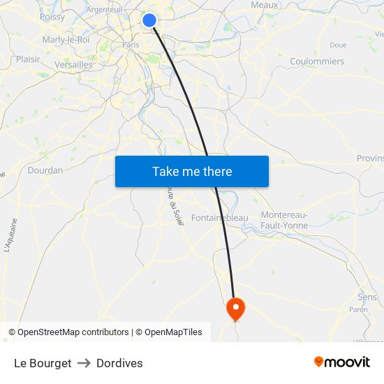 Le Bourget to Dordives map