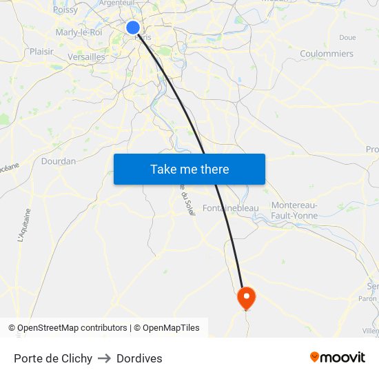 Porte de Clichy to Dordives map