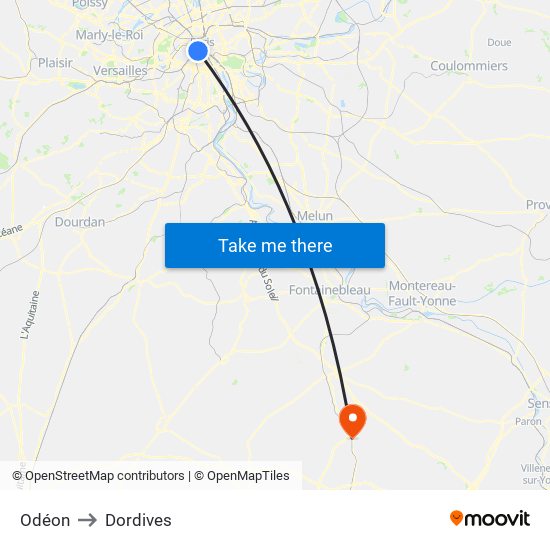 Odéon to Dordives map