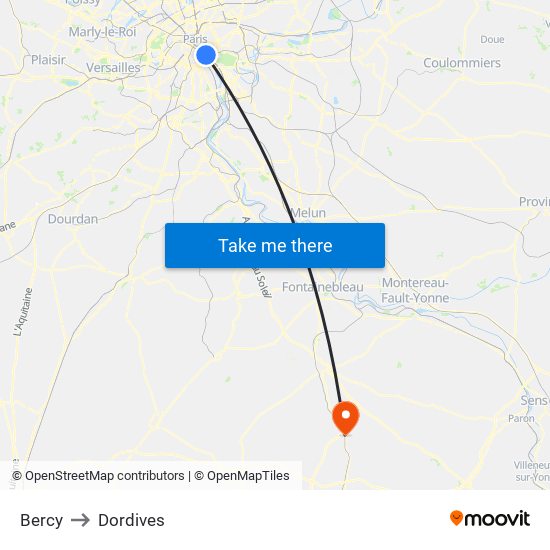 Bercy to Dordives map