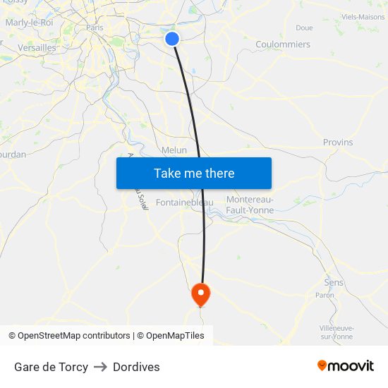 Gare de Torcy to Dordives map