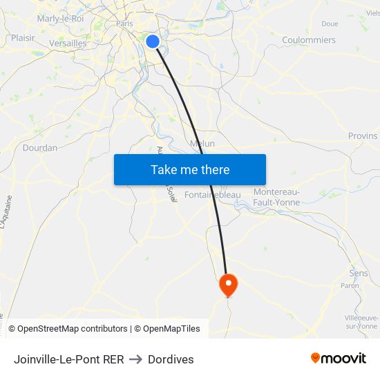 Joinville-Le-Pont RER to Dordives map