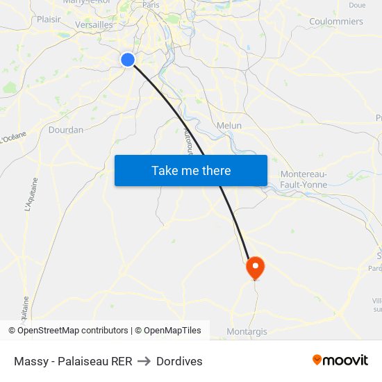 Massy - Palaiseau RER to Dordives map