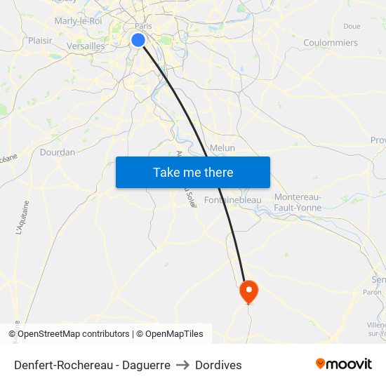 Denfert-Rochereau - Daguerre to Dordives map