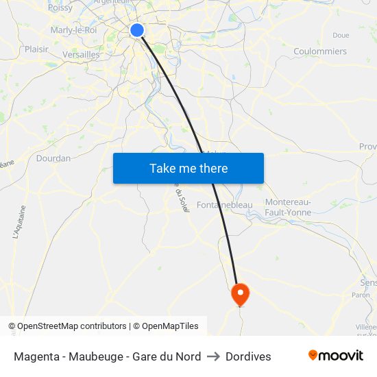 Magenta - Maubeuge - Gare du Nord to Dordives map