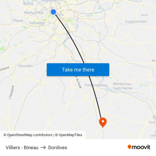 Villiers - Bineau to Dordives map