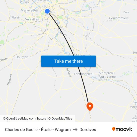 Charles de Gaulle - Étoile - Wagram to Dordives map