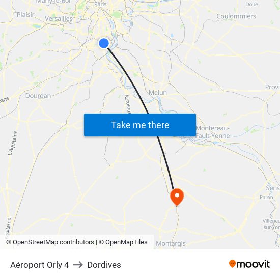 Aéroport Orly 4 to Dordives map