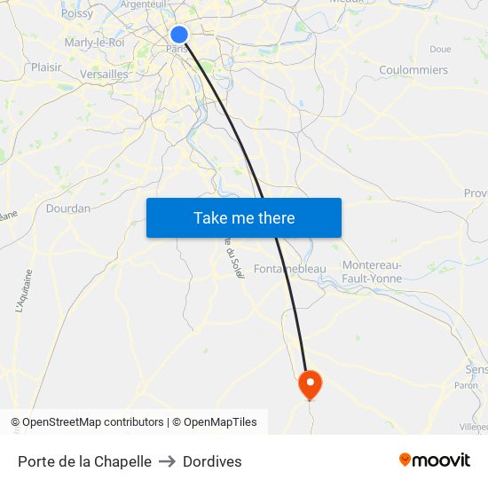 Porte de la Chapelle to Dordives map