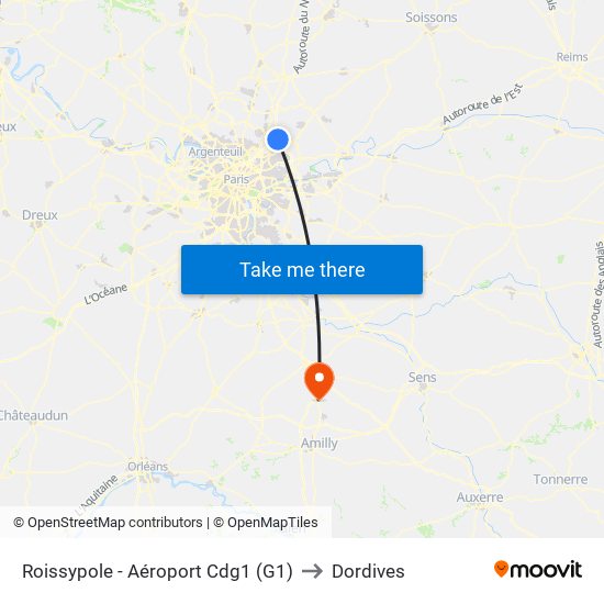 Roissypole - Aéroport Cdg1 (G1) to Dordives map