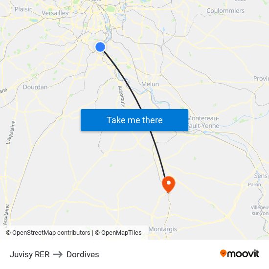 Juvisy RER to Dordives map