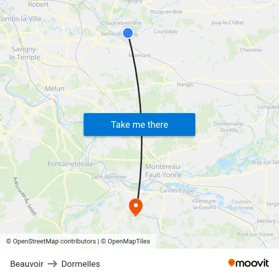 Beauvoir to Dormelles map