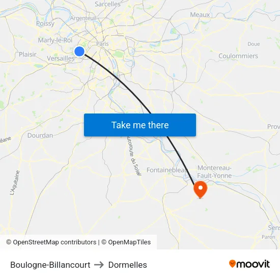 Boulogne-Billancourt to Dormelles map