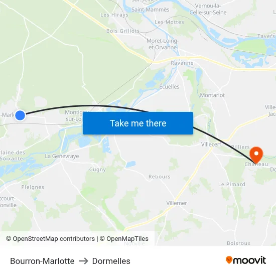 Bourron-Marlotte to Dormelles map