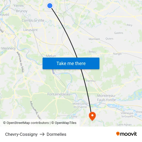 Chevry-Cossigny to Dormelles map