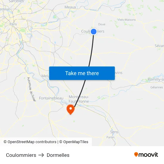 Coulommiers to Dormelles map