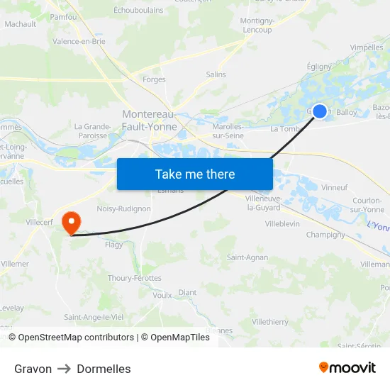 Gravon to Dormelles map