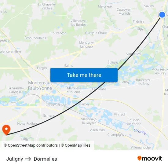 Jutigny to Dormelles map