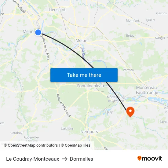 Le Coudray-Montceaux to Dormelles map
