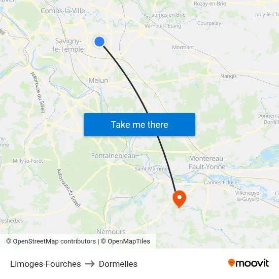 Limoges-Fourches to Dormelles map
