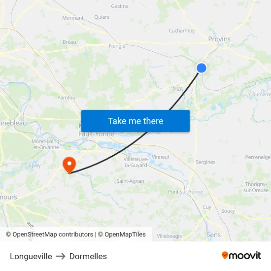 Longueville to Dormelles map