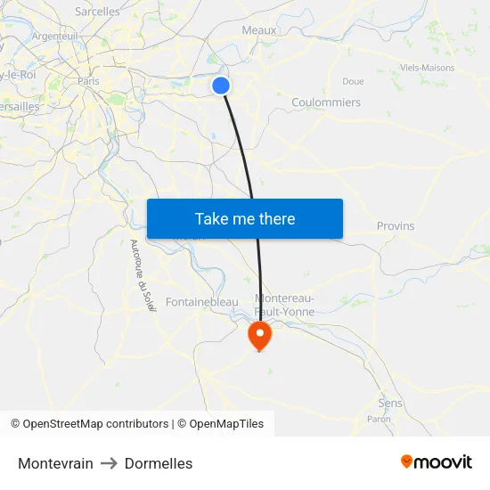 Montevrain to Dormelles map