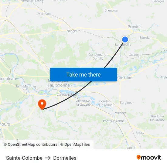 Sainte-Colombe to Dormelles map