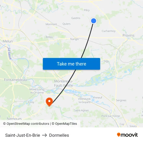 Saint-Just-En-Brie to Dormelles map