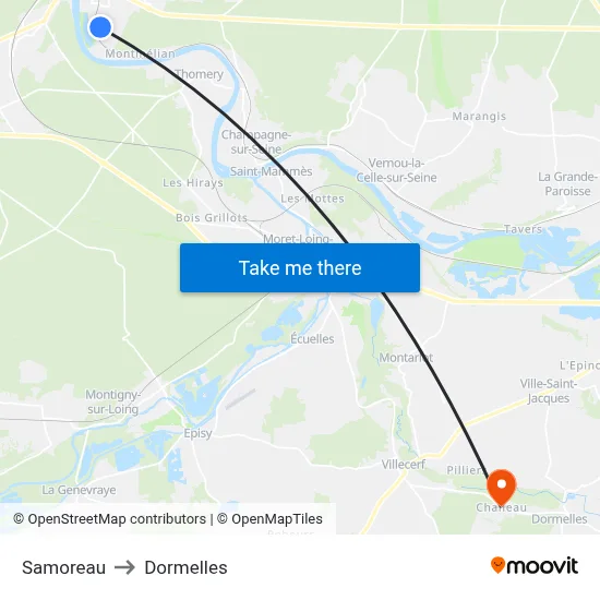 Samoreau to Dormelles map
