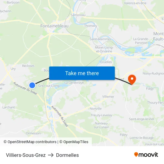 Villiers-Sous-Grez to Dormelles map