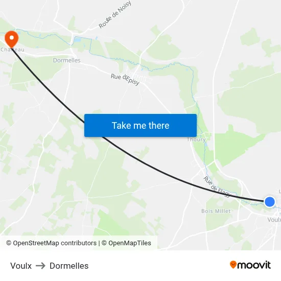 Voulx to Dormelles map