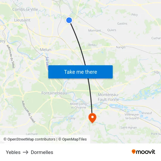 Yebles to Dormelles map